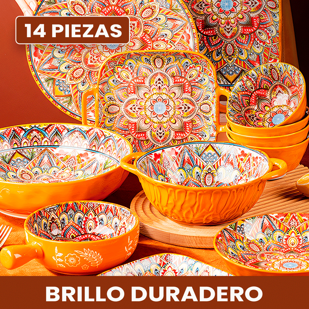Juego de Comedor Completo en Cerámica – 14 Piezas con Estampa Elegante y Estilo Atemporal