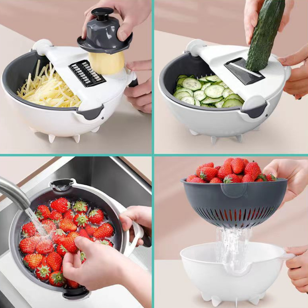 Llevá 2 y Pagá 1 | Cortador de Verduras Multifunción con Cuchillas de Acero Inoxidable + Escurridor